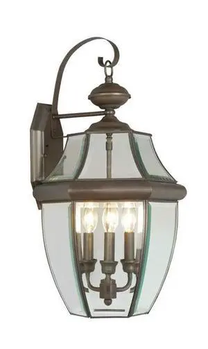 Lighting 2351-07 Monterey 3 Light Outdoor Bronze Finish Solid Brass Wall Lantern with Clear Beveled Glass Lighting 2351-07 Monterey 3 Light Outdoor Bronze Finish Solid Brass Wall Lantern with Clear Beveled Glass