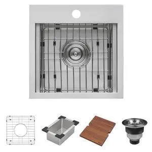 15 x 15 inch Workstation Drop-in Topmount Bar Prep RV Sink 16 Gauge Stainless Steel - RVH8215 15 x 15 inch Workstation Drop-in Topmount Bar Prep RV Sink 16 Gauge Stainless Steel - RVH8215
