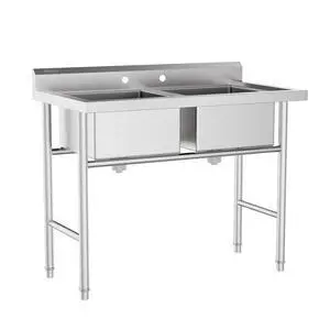 Commercial 304 Stainless Steel Sink 2 Compartment Free Standing Utility Sink for Garage, Restaurant, Kitchen, Laundry Room, Outdoor, 35.8" W x 21.3" D x 40" H Commercial 304 Stainless Steel Sink 2 Compartment Free Standing Utility Sink for Garage, Restaurant, Kitchen, Laundry Room, Outdoor, 35.8" W x 21.3" D x 40" H
