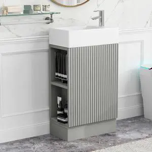 Bathroom Vanity with Sink 18.6 Inch, Cabinet with Storage Shelf & Toilet Paper Holder, Left or Right Available Bathroom Vanity with Sink 18.6 Inch, Cabinet with Storage Shelf & Toilet Paper Holder, Left or Right Available