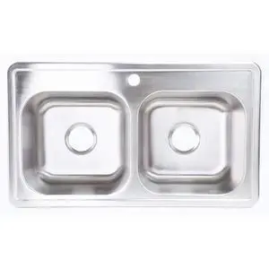 Zuhnë Fortuna 33-Inch Drop-In Double Bowl Stainless Steel Kitchen Sink, 22 Gauge T304 18/10, Satin Finish, Single Hole Deck, 33 x 19 x 8 in Zuhnë Fortuna 33-Inch Drop-In Double Bowl Stainless Steel Kitchen Sink, 22 Gauge T304 18/10, Satin Finish, Single Hole Deck, 33 x 19 x 8 in