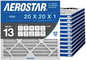20x20x1 MERV 13 High Efficiency Pleated Air Filter, 12-Pack, Electrostatic AC Furnace HVAC Replacement, Captures Smoke Bacteria Allergy Dust Pollen Pet Dander (19.75x19.75x0.75) 20x20x1 MERV 13 High Efficiency Pleated Air Filter, 12-Pack, Electrostatic AC Furnace HVAC Replacement, Captures Smoke Bacteria Allergy Dust Pollen Pet Dander (19.75x19.75x0.75)