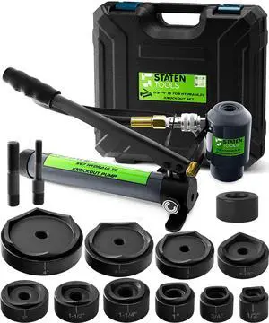 1/2" - 4" Hydraulic Knockout Punch Set | 15 US Tons | Knock Out Set with 10 Dies | Punching Capacity 11-16 Gauge | 1 Year WARRENTY 1/2" - 4" Hydraulic Knockout Punch Set | 15 US Tons | Knock Out Set with 10 Dies | Punching Capacity 11-16 Gauge | 1 Year WARRENTY