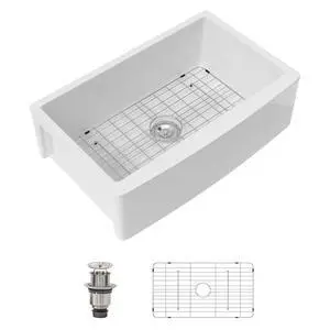 33 In. Curved Farmhouse Sink, White Fireclay Apron Front Kitchen Sink, Deep Single Bowl with Smooth Arc Edge, 33"x21"x10" #DC-A8874 33 In. Curved Farmhouse Sink, White Fireclay Apron Front Kitchen Sink, Deep Single Bowl with Smooth Arc Edge, 33"x21"x10" #DC-A8874