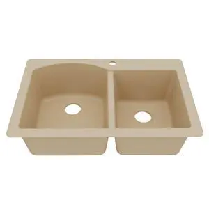 33" Drop-In/Top Mount Quartz Composite 1-Hole 60/40 Double Bowl Kitchen Sink in Bisque 33" Drop-In/Top Mount Quartz Composite 1-Hole 60/40 Double Bowl Kitchen Sink in Bisque