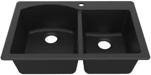 33" Drop-In/Top Mount Quartz Composite 1-Hole 60/40 Double Bowl Kitchen Sink in Black 33" Drop-In/Top Mount Quartz Composite 1-Hole 60/40 Double Bowl Kitchen Sink in Black
