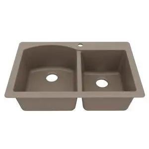 33" Drop-In/Top Mount Quartz Composite 1-Hole 60/40 Double Bowl Kitchen Sink in Concrete 33" Drop-In/Top Mount Quartz Composite 1-Hole 60/40 Double Bowl Kitchen Sink in Concrete