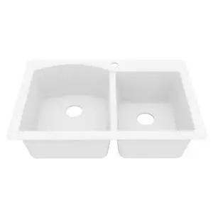 33" Drop-In/Top Mount Quartz Composite 1-Hole 60/40 Double Bowl Kitchen Sink in White 33" Drop-In/Top Mount Quartz Composite 1-Hole 60/40 Double Bowl Kitchen Sink in White