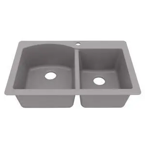 33" Drop-In/Top Mount Quartz Composite 1-Hole 60/40 Double Bowl Kitchen Sink in Grey 33" Drop-In/Top Mount Quartz Composite 1-Hole 60/40 Double Bowl Kitchen Sink in Grey