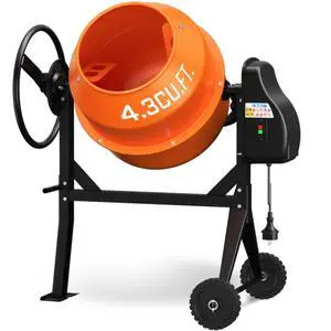 4.3 Cu.Ft. Cement Mixer, 3/5HP. 450W Electric Portable Concrete Mixer Machine with Stand & Wheels for Stucco, Mortar, Seeds, Orange 4.3 Cu.Ft. Cement Mixer, 3/5HP. 450W Electric Portable Concrete Mixer Machine with Stand & Wheels for Stucco, Mortar, Seeds, Orange