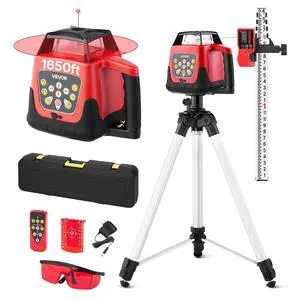 Rotary Laser Level Kit, 1650ft 360-Degree Self Leveling Red Horizontal Laser Transit,with Tripod,Receiver,Remote Control, Scale,Toolcase, IP66 Waterproof, 0.80in/100ft Precision for Construction Rotary Laser Level Kit, 1650ft 360-Degree Self Leveling Red Horizontal Laser Transit,with Tripod,Receiver,Remote Control, Scale,Toolcase, IP66 Waterproof, 0.80in/100ft Precision for Construction
