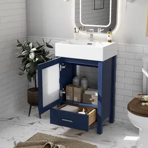 20 Inch Bathroom Vanity with Ceramic Sink and Ample Storage,Ideal for Small Bathrooms,Blue 20 Inch Bathroom Vanity with Ceramic Sink and Ample Storage,Ideal for Small Bathrooms,Blue