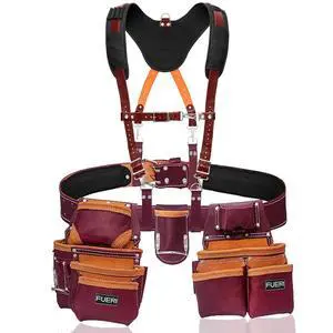 Leather Tool Belts with Suspender for Men, Heavy-Duty Durable Carpenter Tool Rig Organizer With 19 Pockets-2 Pouches, Padded Suspender, Hammer Holder, D-Loops & Foam-Padded Belt Electricians Leather Tool Belts with Suspender for Men, Heavy-Duty Durable Carpenter Tool Rig Organizer With 19 Pockets-2 Pouches, Padded Suspender, Hammer Holder, D-Loops & Foam-Padded Belt Electricians