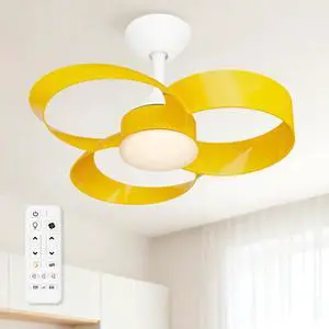 22 Inch Ceiling Fan with Light and Remote, Quiet DC Motor, Dimmable LED, Reversible 3-Speed Control, Easy Installation Downrod Fan for Small Rooms (Yellow) 22 Inch Ceiling Fan with Light and Remote, Quiet DC Motor, Dimmable LED, Reversible 3-Speed Control, Easy Installation Downrod Fan for Small Rooms (Yellow)