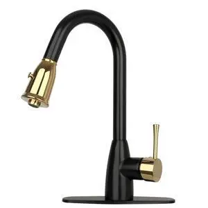 One-Handle Two-Tone Matte Black and Gold Pull Down Kitchen Faucet with Deck Plate - (Matte Black and Gold) One-Handle Two-Tone Matte Black and Gold Pull Down Kitchen Faucet with Deck Plate - (Matte Black and Gold)