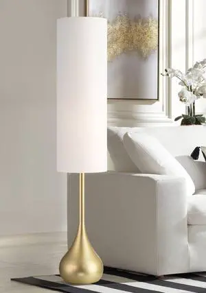 Moderne Mid Century Modern 62" Tall Standing Floor Lamp Droplet Foot Switch Metal Soft Gold Finish Living Room Bedroom House Reading Office Home Decor Entryway White Drum Shade Moderne Mid Century Modern 62" Tall Standing Floor Lamp Droplet Foot Switch Metal Soft Gold Finish Living Room Bedroom House Reading Office Home Decor Entryway White Drum Shade