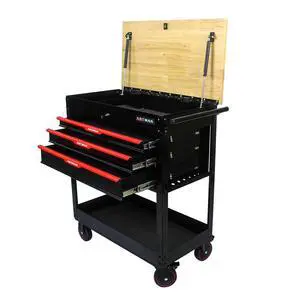 3-Drawer Rolling Tool Cart with Lift-Up Wooden Top, Heavy Duty Mobile Tool Cabinet with Secure Lock and Wheels, Multi-Functional Storage for Garage and Workshop 3-Drawer Rolling Tool Cart with Lift-Up Wooden Top, Heavy Duty Mobile Tool Cabinet with Secure Lock and Wheels, Multi-Functional Storage for Garage and Workshop