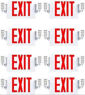 8 Pack Double Sided LED Emergency EXIT Sign Combo, Two LED Lights, Backup Battery, US Standard Red Letter Emergency Exit Lighting, Commercial Grade, 120-277V, Fire Resistant (UL 94V-0) 8 Pack Double Sided LED Emergency EXIT Sign Combo, Two LED Lights, Backup Battery, US Standard Red Letter Emergency Exit Lighting, Commercial Grade, 120-277V, Fire Resistant (UL 94V-0)