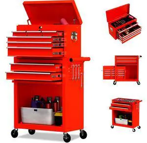 8 Drawer Rolling Tool Chest, High Capacity Tool Box with Lockable Wheels and Drawers, 2 in 1 Portable Toolbox Organizer Storage Cabinet For Garage, Warehouse, Repair Shop, Red 8 Drawer Rolling Tool Chest, High Capacity Tool Box with Lockable Wheels and Drawers, 2 in 1 Portable Toolbox Organizer Storage Cabinet For Garage, Warehouse, Repair Shop, Red
