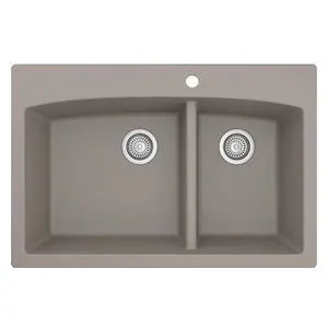 QT-711 Drop-In Quartz Composite 33 in. 1-Hole 60/40 Double Bowl Kitchen Sink in Concrete QT-711 Drop-In Quartz Composite 33 in. 1-Hole 60/40 Double Bowl Kitchen Sink in Concrete