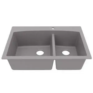 33 Inch Drop In Double Bowl Kitchen Sink 60/40 Quartz Composite Granite Top Mount Sink, Deep Basins, 1 Hole with Additional Knockouts, Heat & Scratch Resistant in Grey 33 Inch Drop In Double Bowl Kitchen Sink 60/40 Quartz Composite Granite Top Mount Sink, Deep Basins, 1 Hole with Additional Knockouts, Heat & Scratch Resistant in Grey