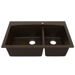 QT-711 Drop-In Quartz Composite 33 in. 1-Hole 60/40 Double Bowl Kitchen Sink in Brown QT-711 Drop-In Quartz Composite 33 in. 1-Hole 60/40 Double Bowl Kitchen Sink in Brown