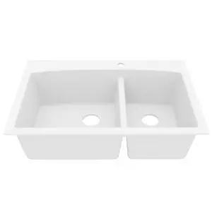 33-Inch Quartz Composite Drop-In 60/40 Low-Divide Double Bowl Kitchen Sink, Top-Mount, White, Heat & Scratch Resistant, Pre-Drilled Faucet Hole 33-Inch Quartz Composite Drop-In 60/40 Low-Divide Double Bowl Kitchen Sink, Top-Mount, White, Heat & Scratch Resistant, Pre-Drilled Faucet Hole