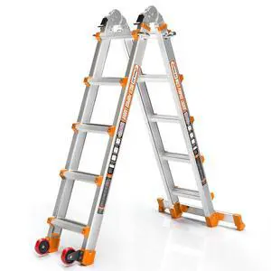 Telescoping A-Frame Ladder with Wheels & Stabilizer Bar - 17FT Folding Extension Ladder, 330lb Security Load Multi Position Ladders for Stairs Home Indoor Outdoor Roof Telescoping A-Frame Ladder with Wheels & Stabilizer Bar - 17FT Folding Extension Ladder, 330lb Security Load Multi Position Ladders for Stairs Home Indoor Outdoor Roof