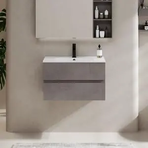 30" Wall Mounted Bathroom Vanity with Sink Combo Set, Floating Bathroom Storage Cabinet w/Bevelled Invisible Handles, 2 Drawers, Cement Grey (White Sink, Faucet Included) 30" Wall Mounted Bathroom Vanity with Sink Combo Set, Floating Bathroom Storage Cabinet w/Bevelled Invisible Handles, 2 Drawers, Cement Grey (White Sink, Faucet Included)