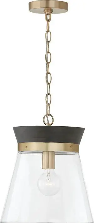 347311KR Finn Modern Bohemian Handcrafted Mango Wood Clear Glass Cone Pendant Ceiling Light Fixture, 1-Light 100 Watt, 14" H x 12" W, Black Stain and Matte Brass 347311KR Finn Modern Bohemian Handcrafted Mango Wood Clear Glass Cone Pendant Ceiling Light Fixture, 1-Light 100 Watt, 14" H x 12" W, Black Stain and Matte Brass