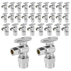 (Pack of 30) CPVC 1/4 Turn Angle Stop Valve, 1/2" CPVC Pipe x 3/8" OD Compression, Chrome Plated Brass(VALVE070-30Pack) (Pack of 30) CPVC 1/4 Turn Angle Stop Valve, 1/2" CPVC Pipe x 3/8" OD Compression, Chrome Plated Brass(VALVE070-30Pack)