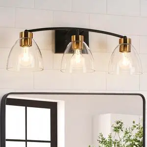 Bathroom Light Fixtures, 3-Light Black and Plating Brass Vanity Lights for Bathroom, 22.8 Modern Farmhouse Bathroom Lighting Lights Over Mirror with Clear Glass Shade Bathroom Light Fixtures, 3-Light Black and Plating Brass Vanity Lights for Bathroom, 22.8 Modern Farmhouse Bathroom Lighting Lights Over Mirror with Clear Glass Shade