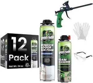 Window & Door Expanding Spray Foam - (12x24oz) Low Expansion Polyurethane Spray Foam for Doors, Windows & Walls, Gun Use & Reuseable, Gun&Cleaner Included - 12 Pack Window & Door Expanding Spray Foam - (12x24oz) Low Expansion Polyurethane Spray Foam for Doors, Windows & Walls, Gun Use & Reuseable, Gun&Cleaner Included - 12 Pack