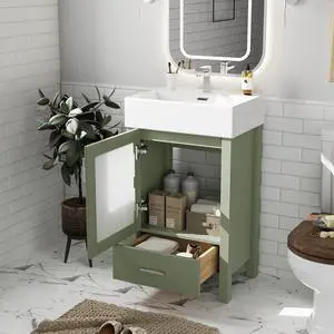 20 Inch Bathroom Vanity with Ceramic Sink and Ample Storage,Ideal for Small Bathrooms,Green 20 Inch Bathroom Vanity with Ceramic Sink and Ample Storage,Ideal for Small Bathrooms,Green