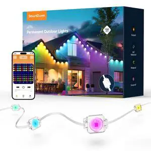 Permanent Outdoor Lights, 100FT 64 Bulbs RGB LED Outdoor String Lights, DIY Scene Mode, IP68 Waterproof Christmas Lights for Daily Decor, House Roof, Holiday Decorations, Outside Permanent Outdoor Lights, 100FT 64 Bulbs RGB LED Outdoor String Lights, DIY Scene Mode, IP68 Waterproof Christmas Lights for Daily Decor, House Roof, Holiday Decorations, Outside