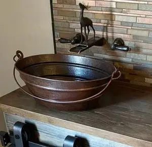 Simply Copper 16" x 12" Oval Copper BUCKET Vessel Bathroom Sink with Handle Simply Copper 16" x 12" Oval Copper BUCKET Vessel Bathroom Sink with Handle