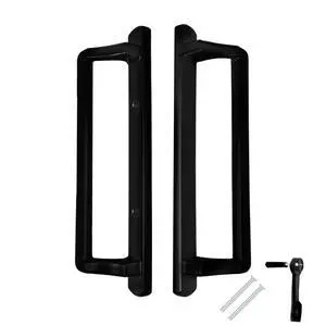 PGT 10" Sliding Glass Door Handle Set with Thumb Latch Lever, and Screws | Interior and Exterior Replacement Patio Door Handle with 3-7/8" Hole Spacing | Fix Repair PGT Door Hardware - Black PGT 10" Sliding Glass Door Handle Set with Thumb Latch Lever, and Screws | Interior and Exterior Replacement Patio Door Handle with 3-7/8" Hole Spacing | Fix Repair PGT Door Hardware - Black