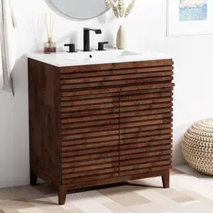 30" Nature Acacia Bathroom Vanity with 3 Holes Ceramic Sink Combo, Freestanding Vanity Cabinet with 2 Invisible Soft Closing Doors, Acacia Wood Grain 30" Nature Acacia Bathroom Vanity with 3 Holes Ceramic Sink Combo, Freestanding Vanity Cabinet with 2 Invisible Soft Closing Doors, Acacia Wood Grain