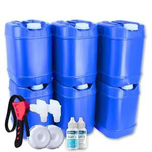 5-Gallon Stackable Water Storage Containers, Water Treatment, 8 Lids + 2 Spigots, Easy Fill, Survial Supply Emergency Water Storage for Disaster Preparedness, 30 Gallon (6 Tank) 5-Gallon Stackable Water Storage Containers, Water Treatment, 8 Lids + 2 Spigots, Easy Fill, Survial Supply Emergency Water Storage for Disaster Preparedness, 30 Gallon (6 Tank)