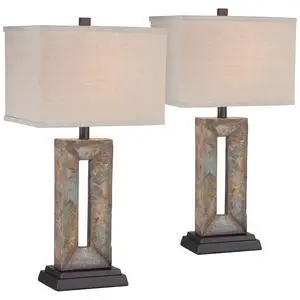 Tahoe Small Rustic Traditional Style Table Lamps 26" High Set of 2 Natural Stale Open Base Rectangular Box Shade for Living Room Bedroom House Bedside Home (Colors May Vary) Tahoe Small Rustic Traditional Style Table Lamps 26" High Set of 2 Natural Stale Open Base Rectangular Box Shade for Living Room Bedroom House Bedside Home (Colors May Vary)