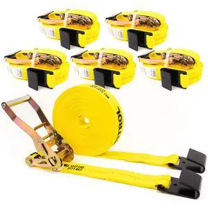 Flat Hook Ratchet Straps 2 Inch x 50 Foot (6-Pack), 10,000 LBS Break Strength, Hay Hauling Straps, Heavy Duty Tie Downs for Flatbed Trailer or Truck, Secure Hay Balers Flat Hook Ratchet Straps 2 Inch x 50 Foot (6-Pack), 10,000 LBS Break Strength, Hay Hauling Straps, Heavy Duty Tie Downs for Flatbed Trailer or Truck, Secure Hay Balers