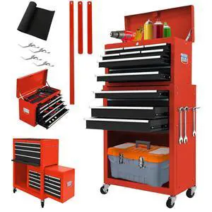 13 Drawers Tool Chest with Wheels,Large Capacity Tool Storage Cabinet with Tool Box, Locking Mechanical Tool Cart with Liner,Suitable for Garages, Warehouses-Black&Red 13 Drawers Tool Chest with Wheels,Large Capacity Tool Storage Cabinet with Tool Box, Locking Mechanical Tool Cart with Liner,Suitable for Garages, Warehouses-Black&Red