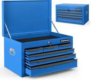 Large Metal Tool Box, Tool Box with 6 Drawers & Top Tray, Heavy-Duty Steel Tool Chest with Auto-Locking Drawers and Side Handles for Garage & Workbench (Blue) Large Metal Tool Box, Tool Box with 6 Drawers & Top Tray, Heavy-Duty Steel Tool Chest with Auto-Locking Drawers and Side Handles for Garage & Workbench (Blue)