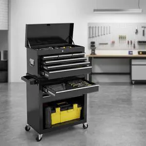 8-Drawer Rolling Tool Chest, 2-in-1 Detachable Tool Box Cabinet with Wheels, Lockable Metal Tool Storage with Liners for Garage Workshop, Black 8-Drawer Rolling Tool Chest, 2-in-1 Detachable Tool Box Cabinet with Wheels, Lockable Metal Tool Storage with Liners for Garage Workshop, Black