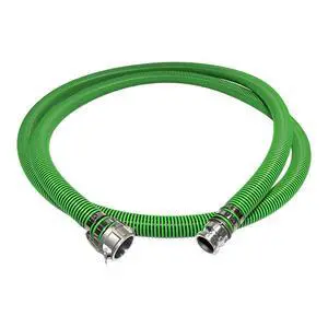 Heavy Duty EPDM All Weather Suction Hose Assembly, Black Tube, Lime Green Helix, 2" Inside Diameter Hose with Male x Female Cam and Groove Fittings Installed, 20 ft Length Heavy Duty EPDM All Weather Suction Hose Assembly, Black Tube, Lime Green Helix, 2" Inside Diameter Hose with Male x Female Cam and Groove Fittings Installed, 20 ft Length