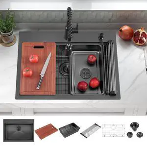 30 Inch Black Workstation Drop in Kitchen Sink Large Single Bowl,30x22 Inch Stainless Steel Handmade Workstation Ledge Drop in Kitchen Sink 30 Inch Black Workstation Drop in Kitchen Sink Large Single Bowl,30x22 Inch Stainless Steel Handmade Workstation Ledge Drop in Kitchen Sink