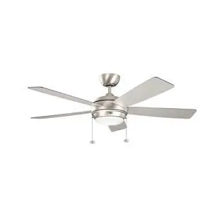Starkk 52" Ceiling Fan with LED Lights in Brushed Nickel, 5-Blade Traditional Fan with reversible Silver/Walnut blades, 3000K, (52" W x 13.75" H), 330174NI Starkk 52" Ceiling Fan with LED Lights in Brushed Nickel, 5-Blade Traditional Fan with reversible Silver/Walnut blades, 3000K, (52" W x 13.75" H), 330174NI