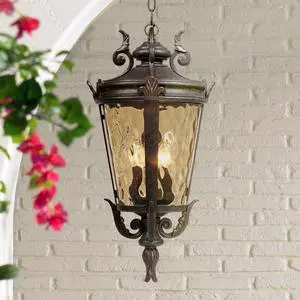 Casa Marseille European Outdoor Ceiling Light Hanging Bronze Scroll 23 3/4" Hammered Glass Damp Rated for Exterior House Porch Patio Outside Deck Garage Front Door Home Roof Casa Marseille European Outdoor Ceiling Light Hanging Bronze Scroll 23 3/4" Hammered Glass Damp Rated for Exterior House Porch Patio Outside Deck Garage Front Door Home Roof