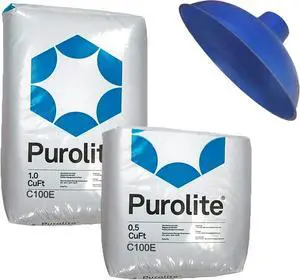 Purolite Ion Exchange C100E 1.5cuft 48k Water Softener Replacement Resin with Funnel Included Purolite Ion Exchange C100E 1.5cuft 48k Water Softener Replacement Resin with Funnel Included