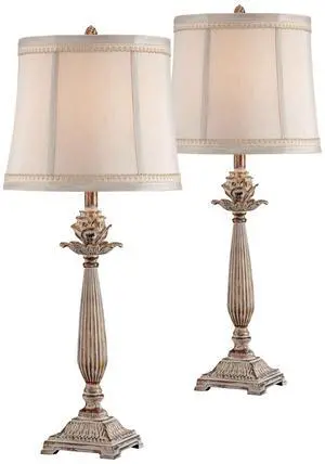 Shabby Chic French Country Table Lamps 28" Tall Set of 2 Antique White Washed Petite Artichoke Font Beige Fabric Bell Shade for Cottage Core Living Room Bedroom House Bedside Nightstand Shabby Chic French Country Table Lamps 28" Tall Set of 2 Antique White Washed Petite Artichoke Font Beige Fabric Bell Shade for Cottage Core Living Room Bedroom House Bedside Nightstand